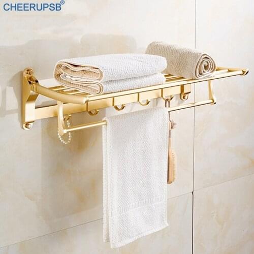 Towel Holder Bathroom Space Aluminum Rose Gold Hanger Fold Matt Bath Towel Rack Wall Mount Washroom Shelf Double Towel Rail Para