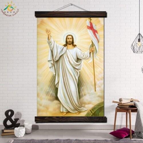 Jesus Holding a Banner Modern Canvas Art Prints Poster Wall Painting Scroll Painting Artwork Wall Art Pictures Home Decoration