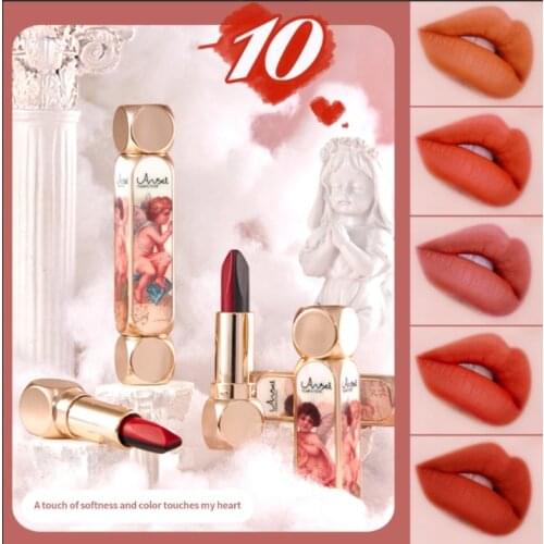 Angel Lipstick Matte Velvet Long-lasting Waterproof Non-Stick Cup Easy To Color One Lipstick With Ten-Colors Lip Makeup TSLM1