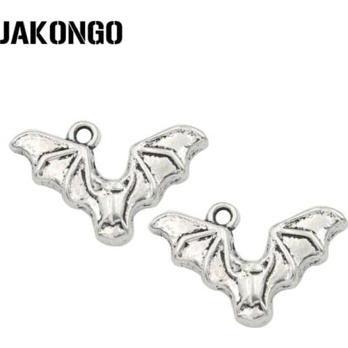 JAKONGO Antique Silver Plated Bat Charm Pendant Bracelets Jewelry Findings Accessories Making Craft DIY 15x23mm