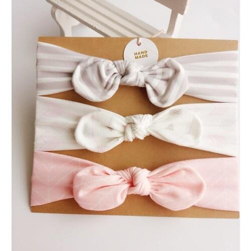 3Pcs Children Turban Hair Accessories Set Cute Rabbit Ear Baby Headband Neonata Bow Flower Elastic Hairband Baby Girls Headwear