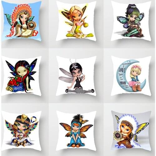 Colorful Cute Cartoon Butterfly girl Fairy Tale World Pillowcase Decor for Sofa Home Pillow Case Polyester Cushion Cover Linen