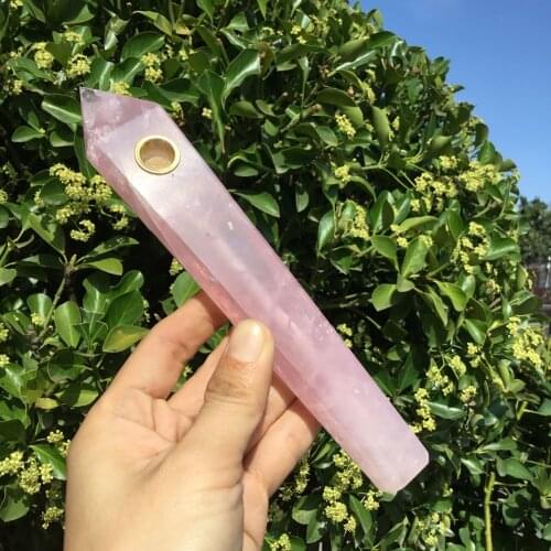 Long size Natural Rose quartz crystal stone Pink gemstone smoking pipes