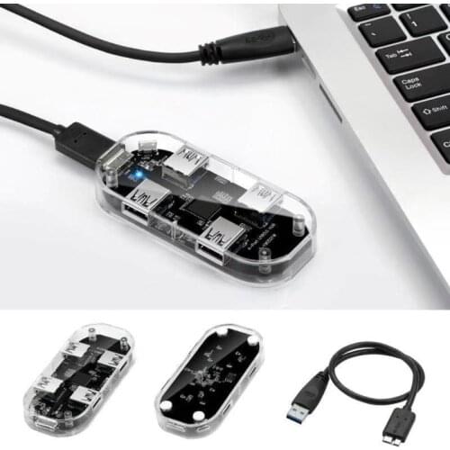 MeterMall Transparent USB HUB 4-Port Splitter USB3.0 Adapter Supports External Micro USB Power for Desktop Laptop Accessories