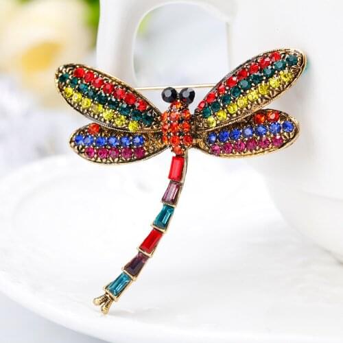 Cute Pins Funny Dragonfly Brooch Rhinestone Corsage Enamel Pines Metalicos Broches Mujer Collar Metal Safety Pin Prendedores