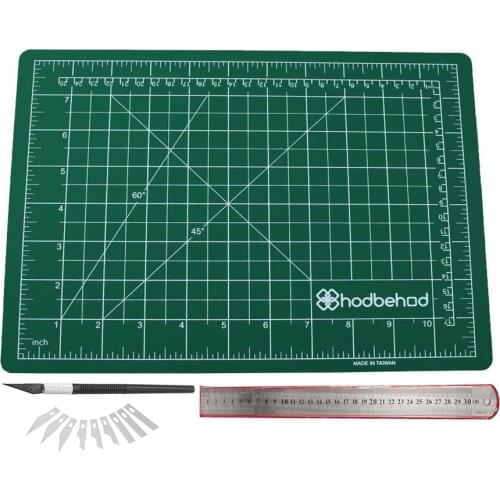 A4 Size Hobby Self Healing Cutting Mat Set Double Sided Cutting Mat Set with Hobby Knife and Blades Stainless Steel Ruler