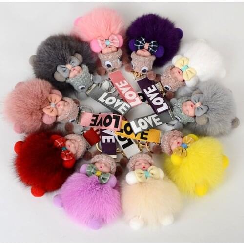 Real Fur Keychain Fluffy Key Chain Accessories Plush Cute Key Chain Doll Ring Fox Fur Keychain Pom Pom 2021 New Arrival Fashion