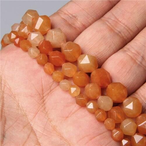 Natural Stone Faceted Orange Red Spacers Loose Beads DIY Charms Bracelet Accessories for Jewelry Making 15" Strand 6 8 10MM