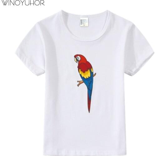 2021 New Summer 2-9 Year Baby Kids Boys Girls Cartoon Parrot Print T-shirts Short Sleeve O-neck Cotton Tee Shirt High Quality