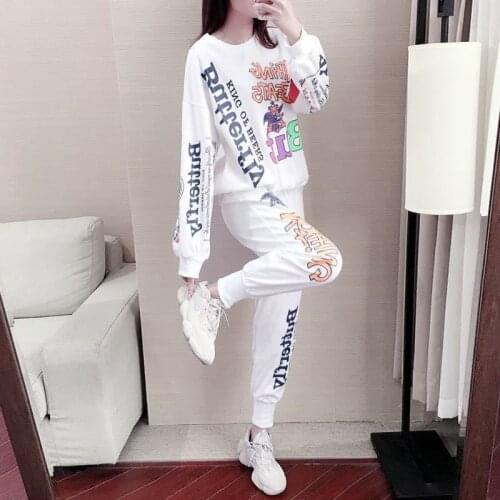2021 spring and autumn new hip-hop western fashion sports suit female casual student long-sleeved two-piece harajuku streetwear