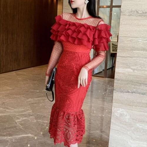 2021 New Arrive High Quality Luxury Runway Dress Vintage Hepburn Reese Lace Dress Party Annual Meeting