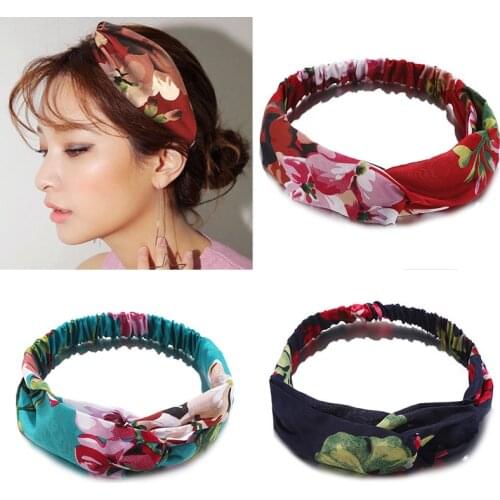 Women Girls Summer Bohemian Hair Bands Print Headbands Retro Cross Turban Bandage Bandanas HairBands Hair Accessories Headwrap