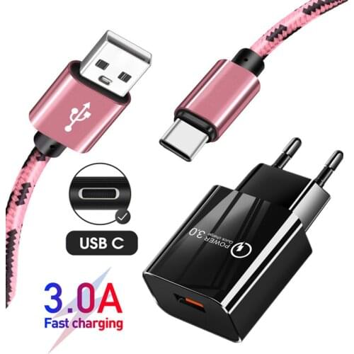 Quick Charge 3.0 Fast Mobile Phone Charger USB C Cable Plug Wall Adapter for Samsung S20 FE Huawei Xiaomi Redmi note 10 9 8 Pro