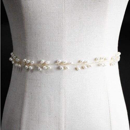Simple Handmade Glitter Crystal Wedding Belt Golden Pearl Dress Formal Ribbon Silver Sash Accessories pasek damski B66