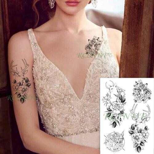 Waterproof Temporary Tattoo Sticker moon cat tiger deer animal flower black fake tatto flash tatoo body art for girl women men