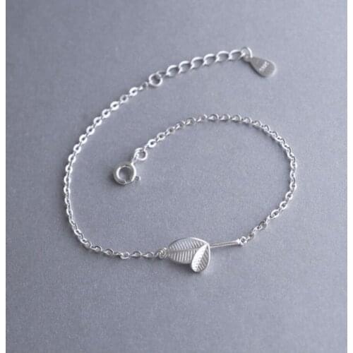 Korea Fresh Leaf Leather Wild Literary 925 Sterling Silver Temperament Female Trendy Resizable Bracelets SBR043