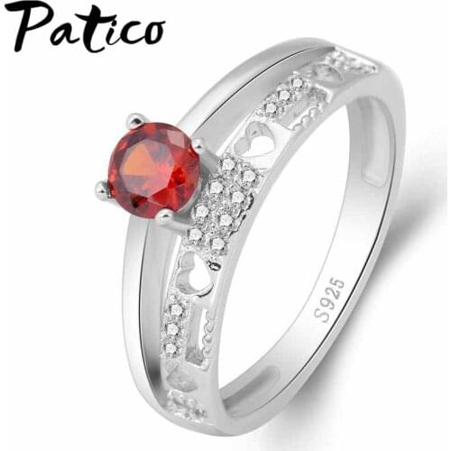 Red CZ Cubic Zircon Crystal Wedding Bands Rings for Women Real Sterling Silver 925 Jewelry Classic Wedding Party Bague