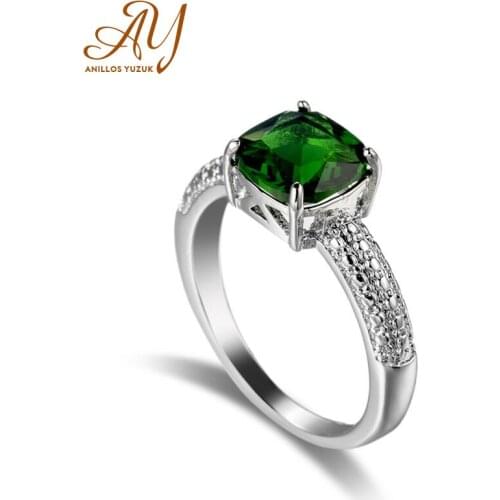 Anillos Yuzuk Sterling Silver 925 Green Gemstones Ring Created Emerald Wedding Rings For Women Promise Statement Fine Jewelry