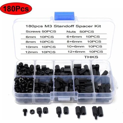 180pcs/set M3 Black Plastic Nylon Standoff Spacer Phillips Head Screw Column Flat Head Nylon Plastic Spacing Screws Nuts
