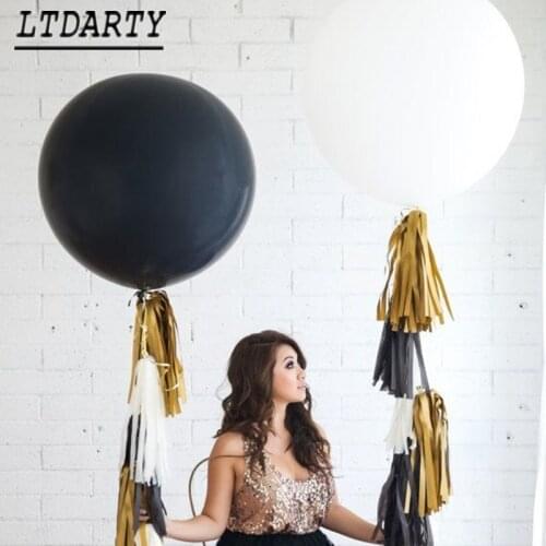 2pcs 36inch white black round latex balloon gold silver foil striped rain curtain balloon rose gold tassel party decoration