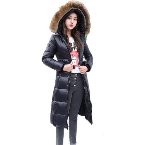 2020 Womens Down Jacket With Real Raccoon Fur Collar Hooded Long Slim Winter Warm Jackets For Women Coat Overcoat YQ795