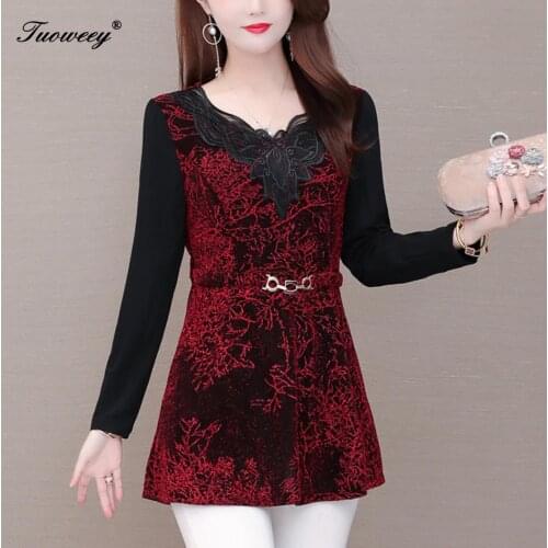 5XL plus size red Women vintage long Blouses 2020 Fashion autumn long Sleeve Shirt Female floral tops camisas mujer elegant