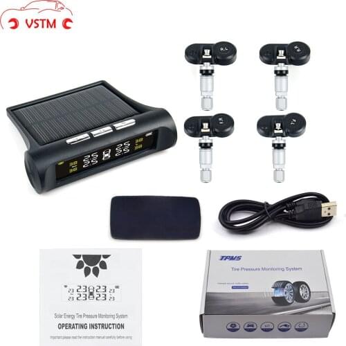 USB or Solar Charging Car TPMS Tire Pressure Monitoring System HD Digital LCD Display Auto Alarm tool Wireless 4 external Sensor