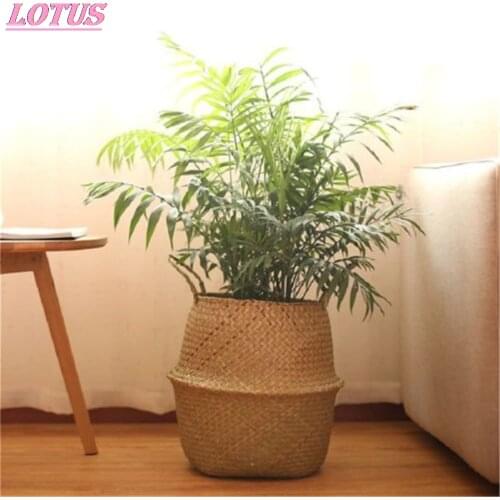 1PC Handmade bamboo storage basket Nordic folding basket used for laundry wicker seaweed belly gardener home wedding kitchen HOT