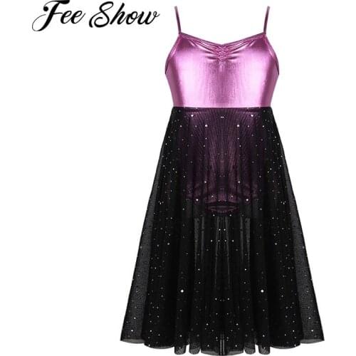 Kids Girls Ballerina Fairy Costume Children Sequined Mesh Dress Dancewear Gymnastic Leotard Ballet Tutu Dress Practice Clothes