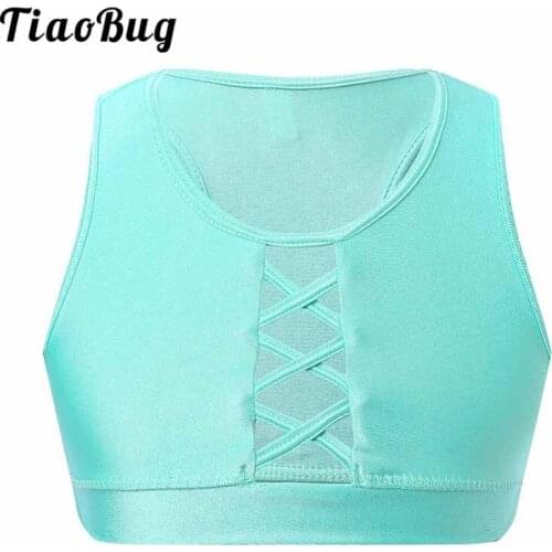 Kids Sleeveless Crisscross Hollow Out Racerback Bra Cropped Vest Workout Activewear Gymnastics Ballet Tops Training Dancewear