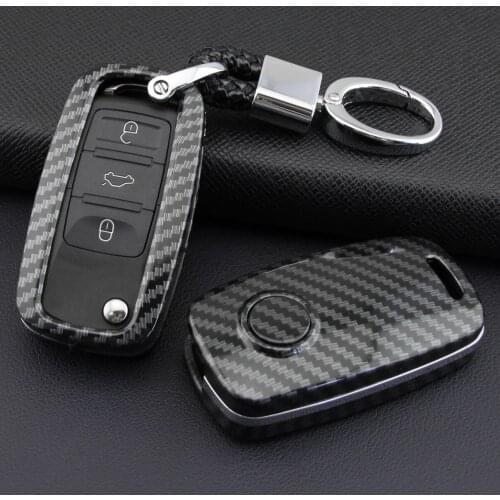 For VW Golf 6 Jetta Polo Tiguan Passat B7 UP! Beetle Scirocco Touran Eos Carbon Fiber Flip Key Fob Chain Cover Case Accessories