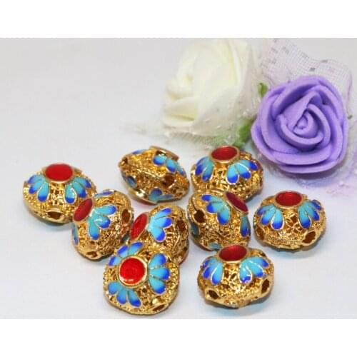 Elegant 14mm gold-color enamel cloisonne accessories spacers beads women men free shipping jewelry findings making 10pcs B2453