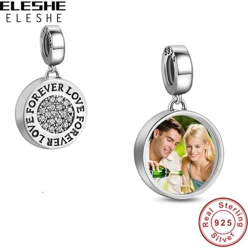 ELESHE FOREVER LOVE Silver Dangle Charm Fits Original Bracelet Necklace 925 Sterling Silver Custom Photo Beads for DIY Jewelry