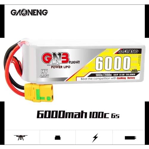 GAONENG GNB 6000mAh 6S 22.8V 100C/200C Light Weight HV Lipo Battery XT90S Plug for FPV Drone RC Helicopter Car Boat UAV RC Parts