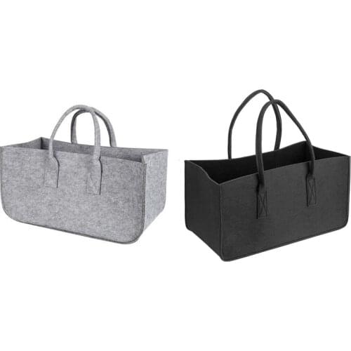 HOT 2x Fireplace Wood Felt Bag Basket Magazine Rack Firewood Pocket,Felt Foldable Firewood Holder Basket Black & Gray