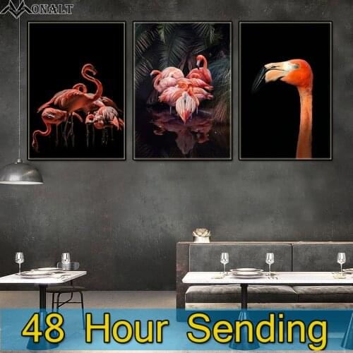 Canvas Decorativas wall art Flamingo Animal Posters Black Pink Print Picture HD Bird Living Room Decor Modern art painting