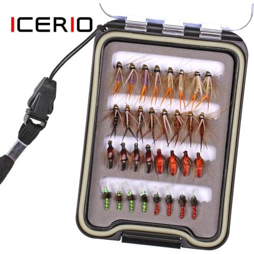 ICERIO 32PCS Psycho Prince Nymph Wet Flies Kit Assortment Box Trout Fishing Fly Lures