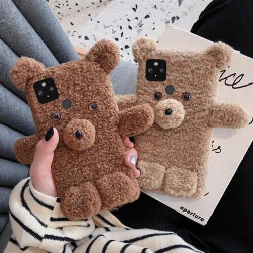 Short Fur Warm Case for Google Pixel 4 XL 4 5 4A 5G Cute Teddy Bear Cover for Google XL 4 4XL XL4 Furry Back Protected Coque