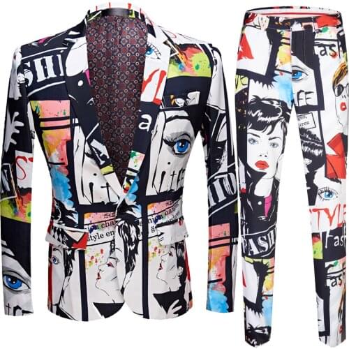 New Tide Mens Fashion Beauty printed suit Blazer Design Plus Size Hip Hot Casual Male Slim Fit Suit Jacket Singer Costume Suit