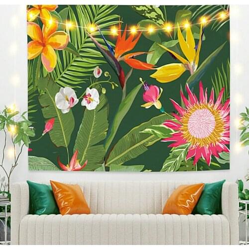 Red SunFlower with Leaves Tapestry Vintage Exotic Summer Plant Nature Frame for Bedroom Photography Wall Decor