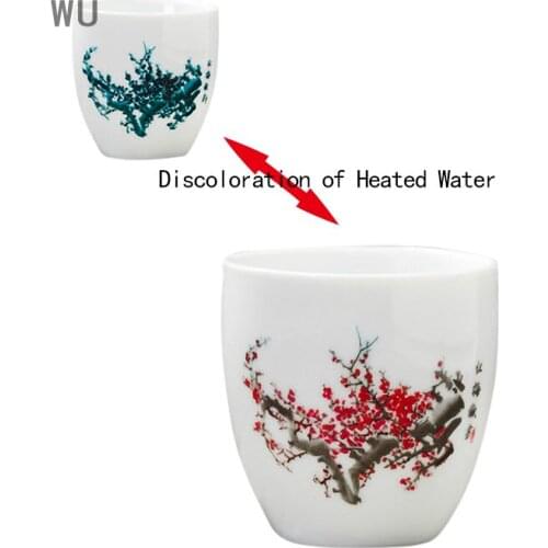 Creative Japanese Magic Sakura Teacup Hot Cold Temperature Discoloration Color Changing Flower Ceramic Tea Cup Kung Fu Tea Set