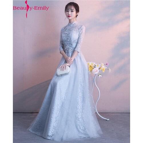 Lace Floral Beading Evening Dresses Long sleeves muslim Formal floral Prom gown Dress 2019 New evening dress vestido de festa