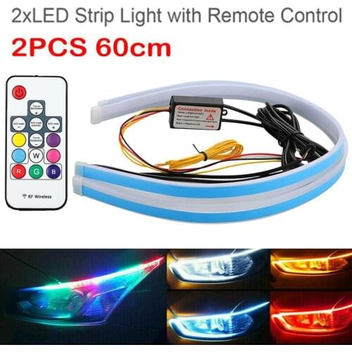 2pcs Newest 60cm RGB Multi-Color Slim Flexible LED Strip Light DRL Flowing Turn Signal High Quality Night Lamp Strip