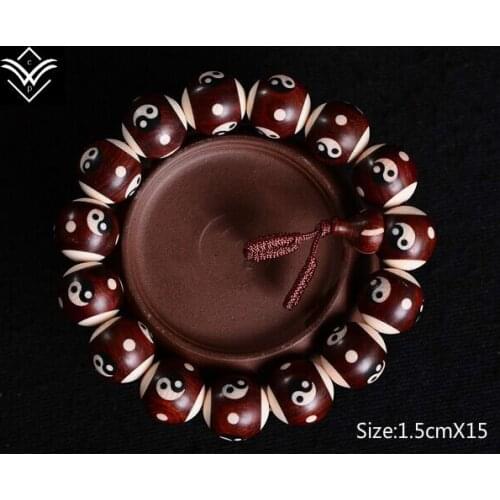 Lobular red sandalwood Tai Chi Yin Yang 15mmX15 Buddha Beaded Bracelet hot sale