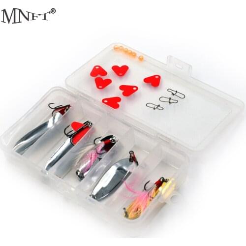 MNFT 5PCS/Set Metal Spoon Lure Fishing Lures Kit Pack Spinner Baits Fish Treble Hooks Tackle Salmon Bass Feathered Metal Spoons