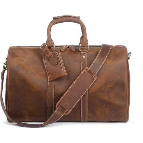Mens Leather Handbag Handmade Leather Travel Bag Crazy Horse Leather Large Capacity Female Duffel Bag Luggage Bag
