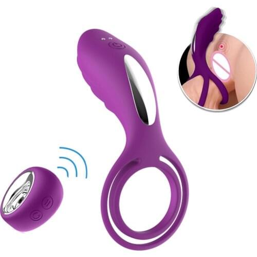 Male Vibrating Penis Ring Delay Ejaculation Cock Ring Remote Control G spot Stimulator Double Ring Vibrator Sex Toys for Men