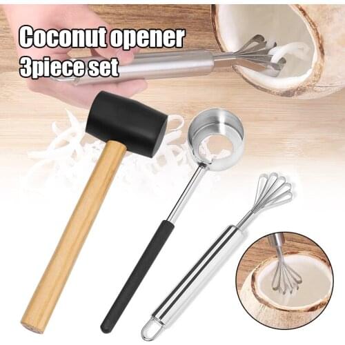 Opener Set Meats Removal with Hammer Stainless Steel Safe for Young Coconuts JW