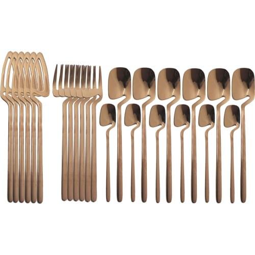 24Pcs Rose Tableware Set Stainless steel Dinnerware Decor Knife Spoon Fork Cutlery Set Kitchen Flatware Desserts Soup Coffee Use