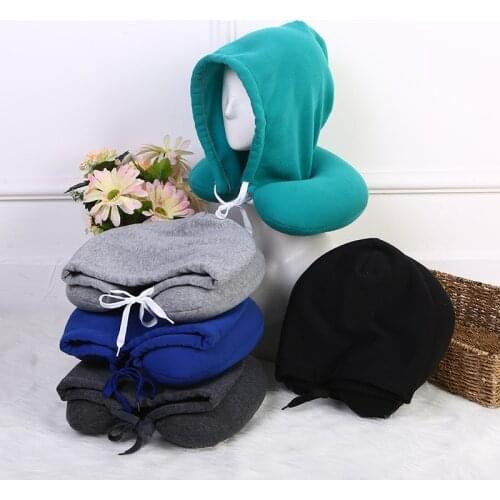 NEW Hooded U-shaped Particle Pillow Memory Travel Pillow Neck Support Headrest for Adults and Children Office Car Airplane Sleep